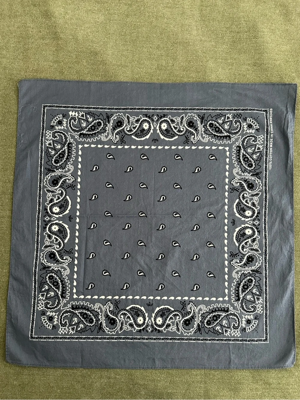 Men's Gray Paisley Cotton Handkerchief Bandana - Patterned RN#52469